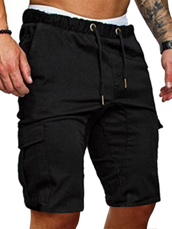 Pantalones cortos cargo de punto doble de color liso para hombre 
