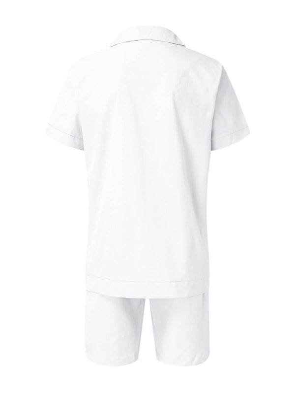 Conjunto de camisa de hombre casual suelta de lino de pantalones cortos de manga corta de deportes simples 