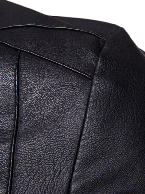 Chaqueta de cuero con cuello alto y cremallera para motocicleta para hombre 