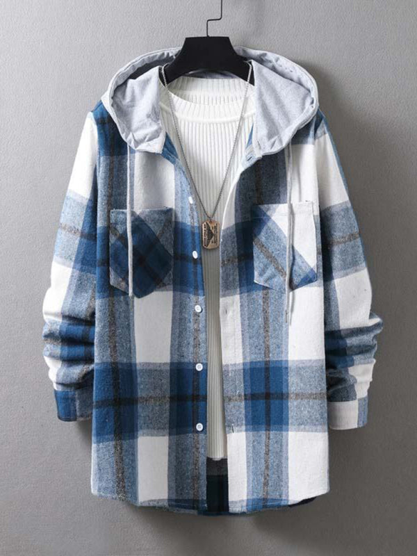 Chaqueta informal con capucha y cuadros para hombre 