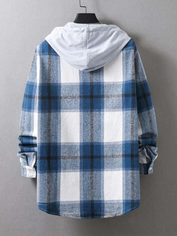 Chaqueta informal con capucha y cuadros para hombre 