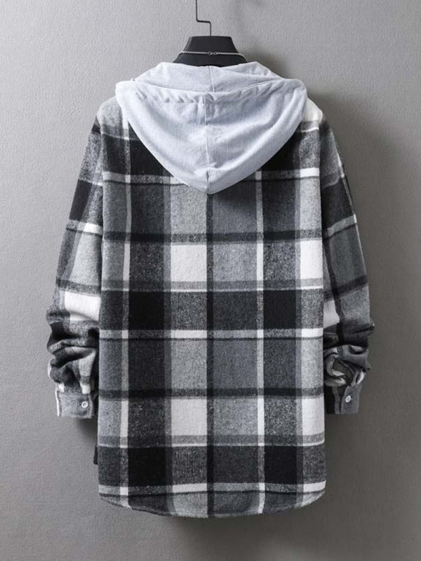 Chaqueta informal con capucha y cuadros para hombre 