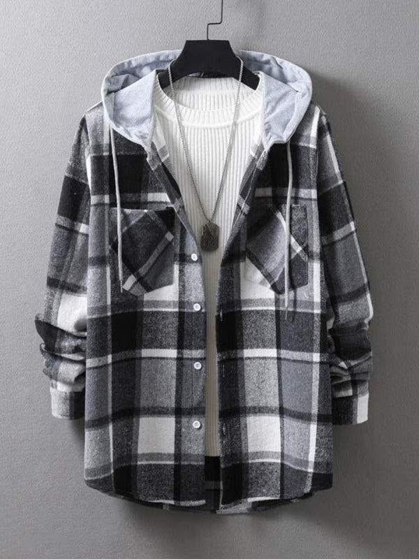 Chaqueta informal con capucha y cuadros para hombre 