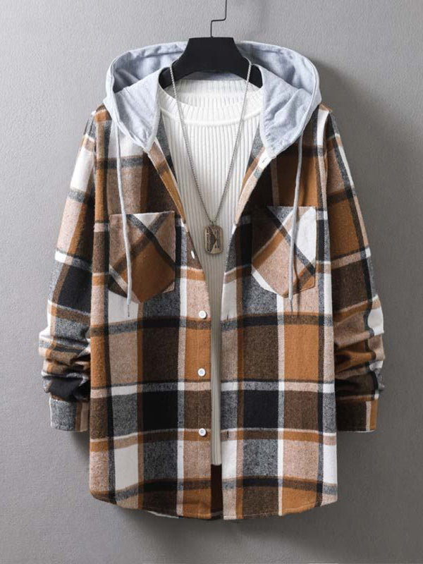 Chaqueta informal con capucha y cuadros para hombre 