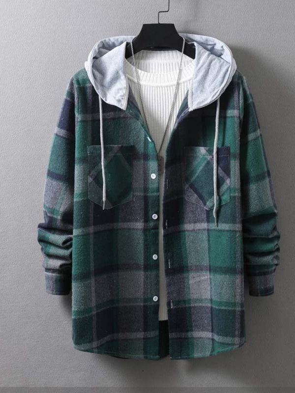 Chaqueta informal con capucha y cuadros para hombre 