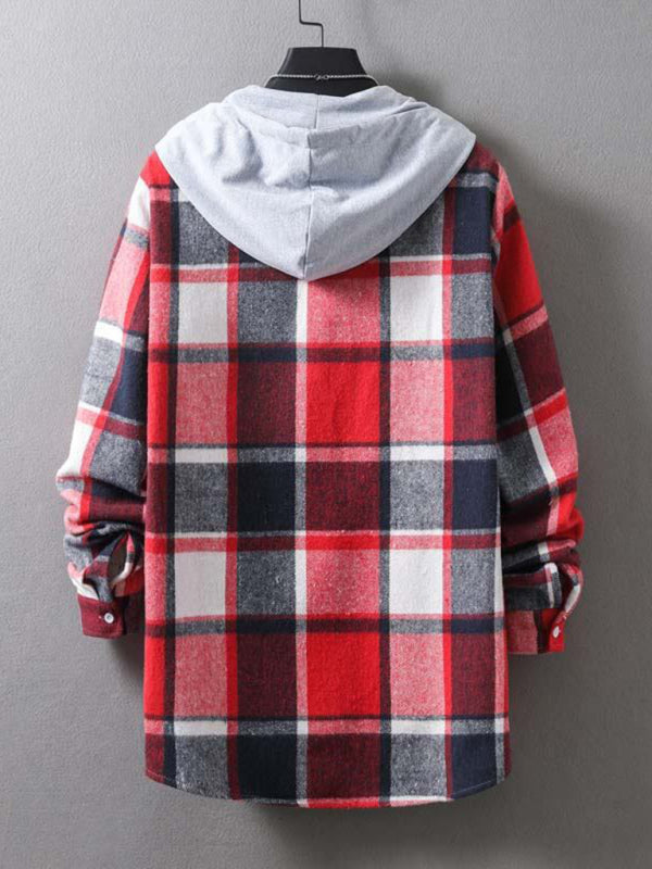 Chaqueta informal con capucha y cuadros para hombre 