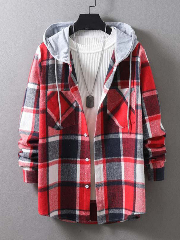 Chaqueta informal con capucha y cuadros para hombre 