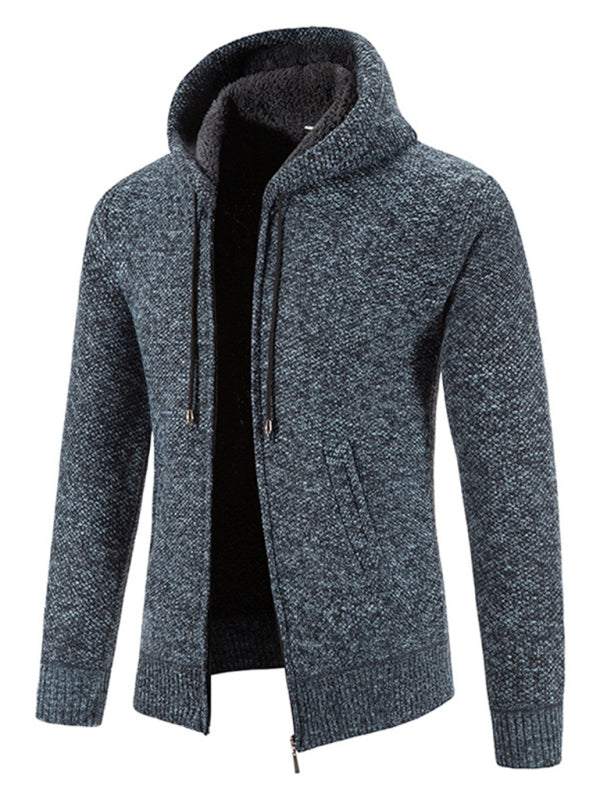 Men's casual knitted hooded zipper jacket