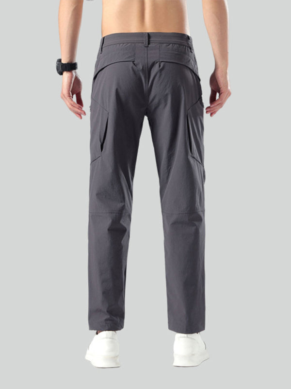 Men's quick-drying elastic casual fitness training zipper trousers