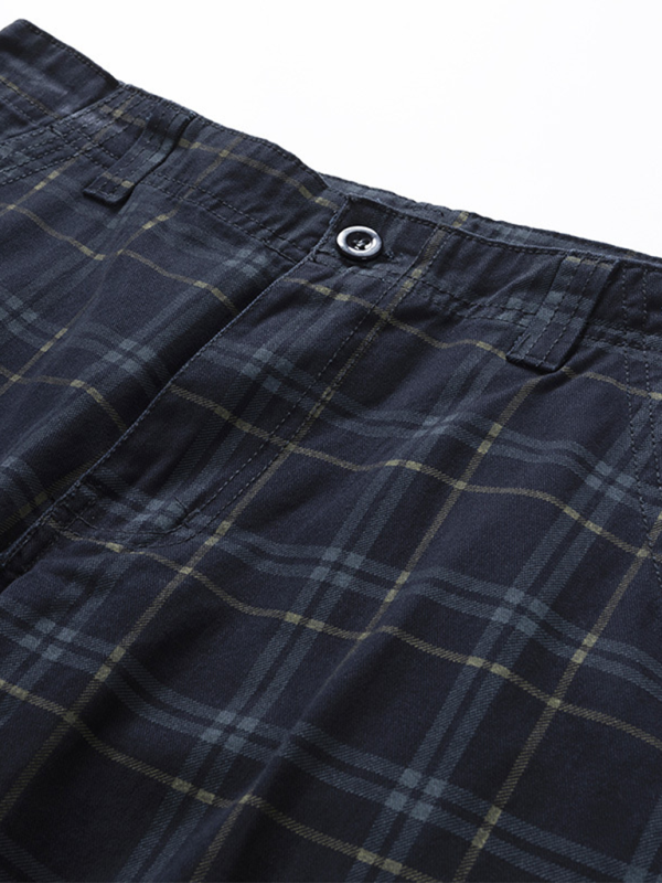 Men's shorts casual sportswear shorts simple plaid slim fit mid-length pants with multiple pockets