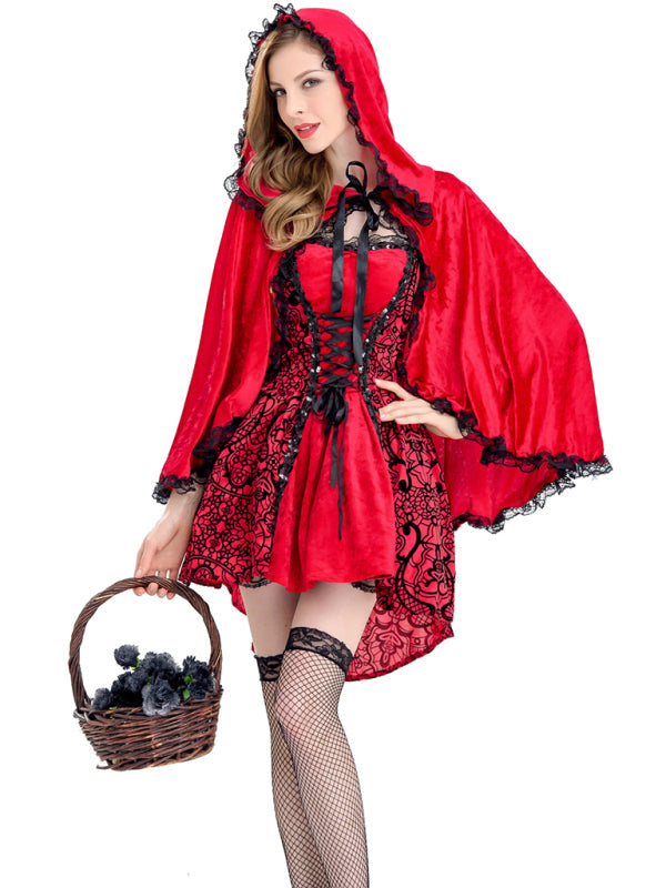 Halloween Jacquard Cape Little Red Riding Hood Costume Large