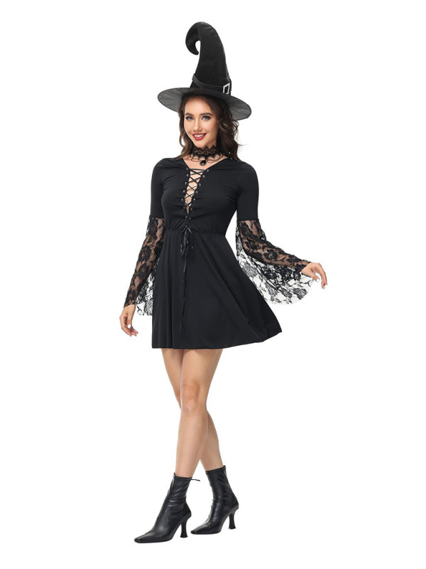Disfraz de monja de terror para Halloween, disfraz de bruja vampira para adultos (incluye sombrero) 