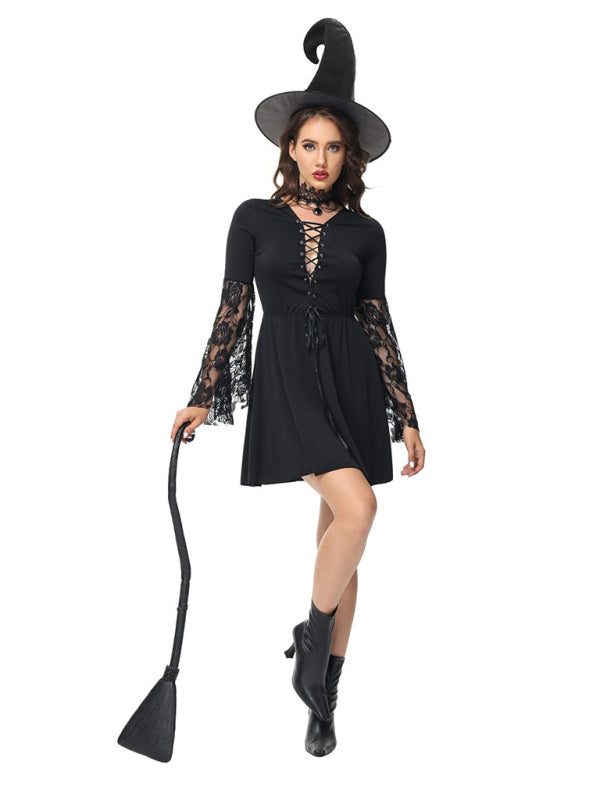Disfraz de monja de terror para Halloween, disfraz de bruja vampira para adultos (incluye sombrero) 