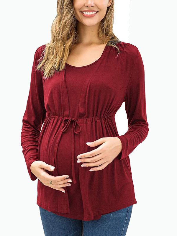 Long Sleeve Tie Breastfeeding Maternity Round Neck Top