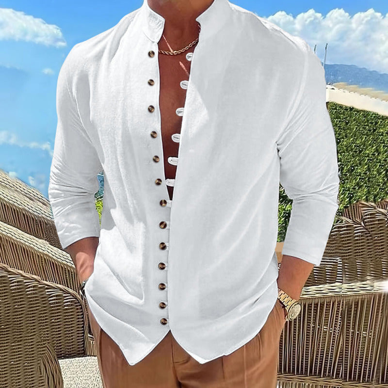 Camisa informal de manga larga con botones estilo retro para hombre de nueva moda 