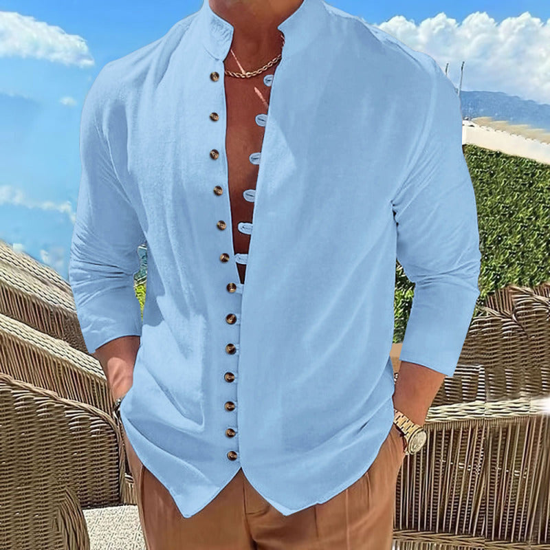 Camisa informal de manga larga con botones estilo retro para hombre de nueva moda 