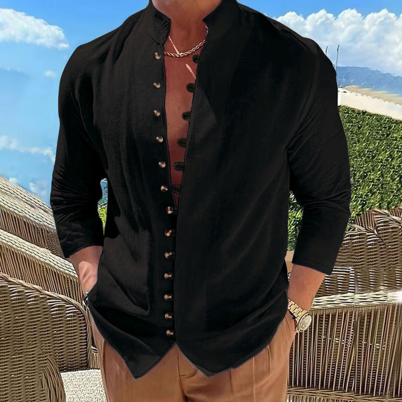 Camisa informal de manga larga con botones estilo retro para hombre de nueva moda 