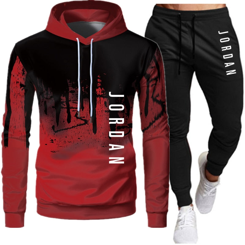 Conjunto de dos piezas de ropa deportiva con cordón y sudadera con capucha para otoño e invierno para hombre
