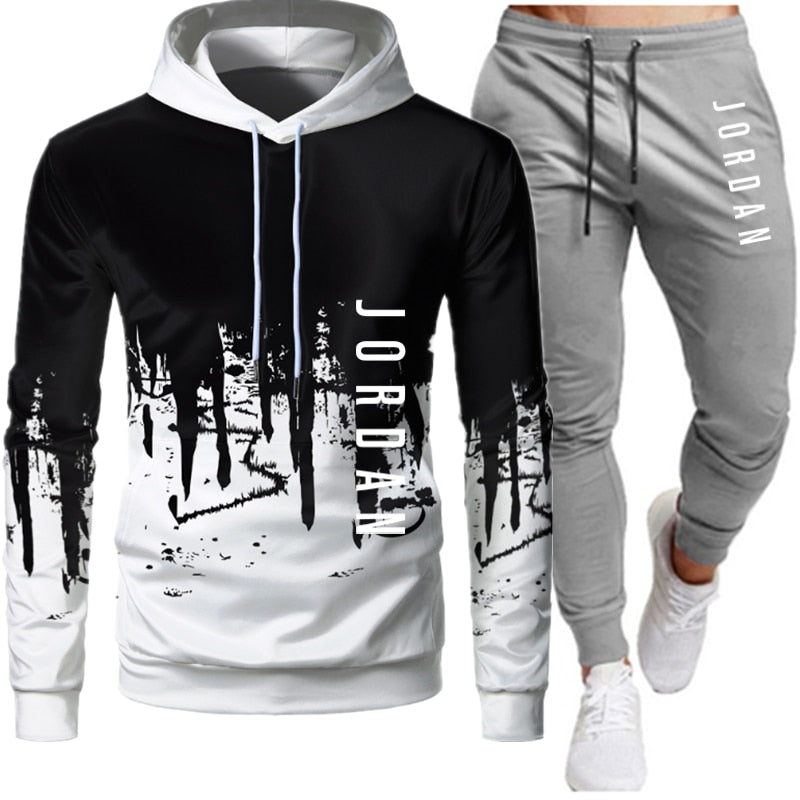 Conjunto de dos piezas de ropa deportiva con cordón y sudadera con capucha para otoño e invierno para hombre
