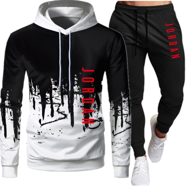 Conjunto de dos piezas de ropa deportiva con cordón y sudadera con capucha para otoño e invierno para hombre