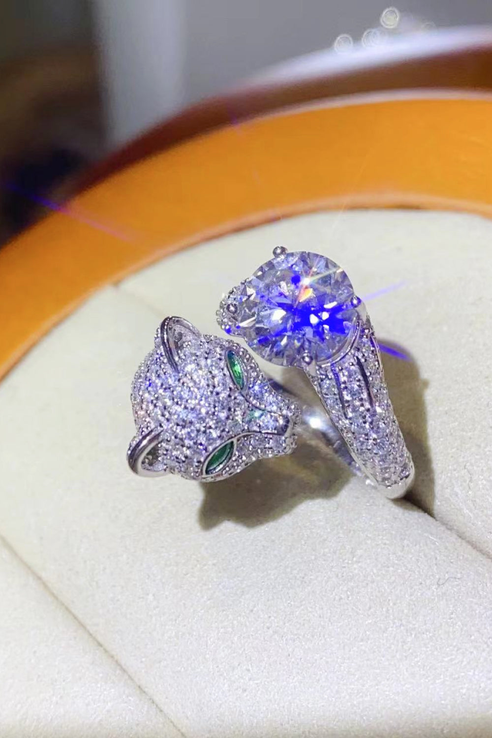 Anillo de animal ajustable de moissanita de 2 quilates