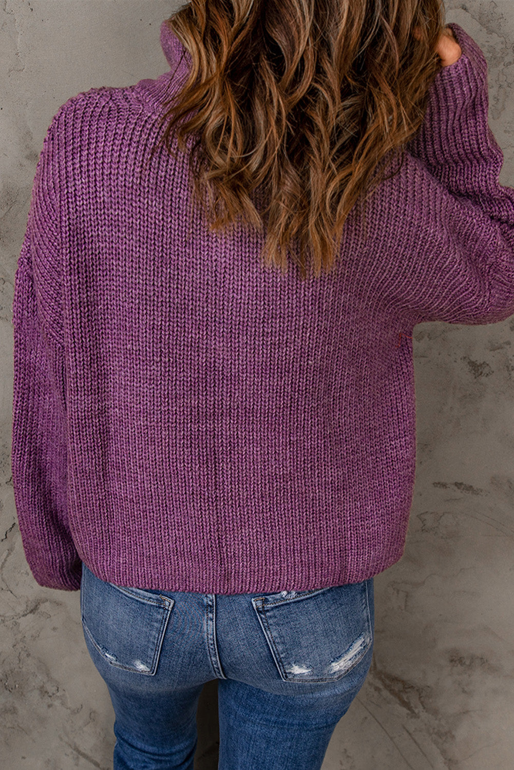 Half Zip Rib-Knit Dropped Shoulder Sweater