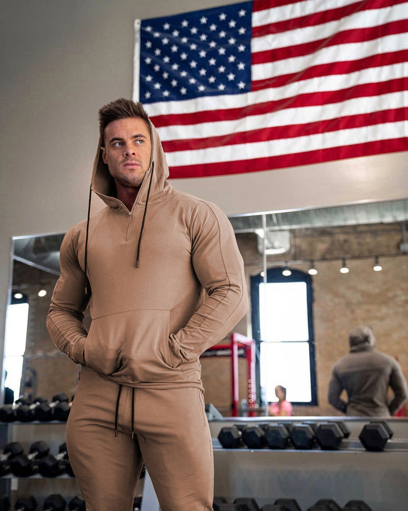 Europa y América Músculo Ocio Deportes Ropa de fitness Traje de hermano para hombre Otoño e invierno Pantalones de chándal con capucha Conjunto de algodón de dos piezas 