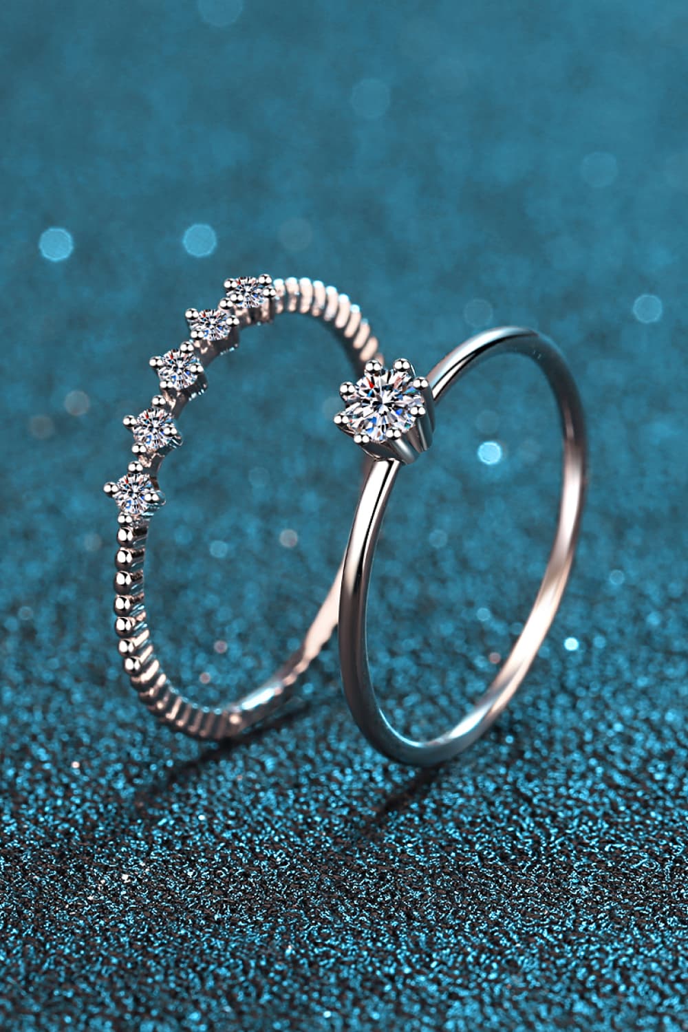 Juego de anillos de dos piezas de plata esterlina 925 moissanite