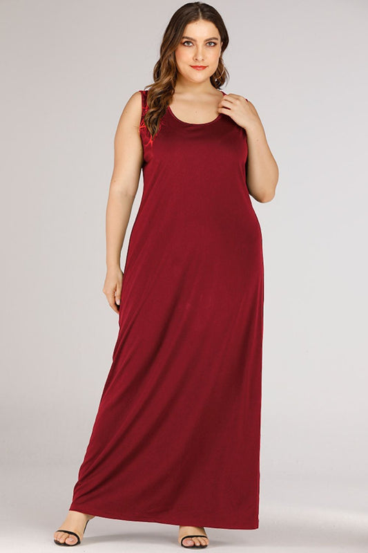 Vestido largo sin mangas con cuello redondo y talla grande