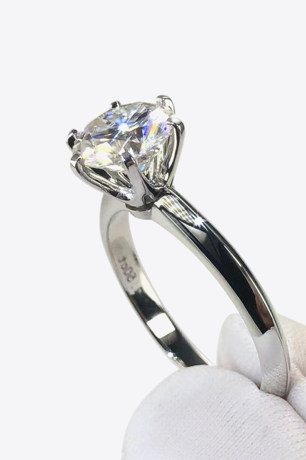 Anillo de 6 puntas de moissanita de 3 quilates de plata de ley 925