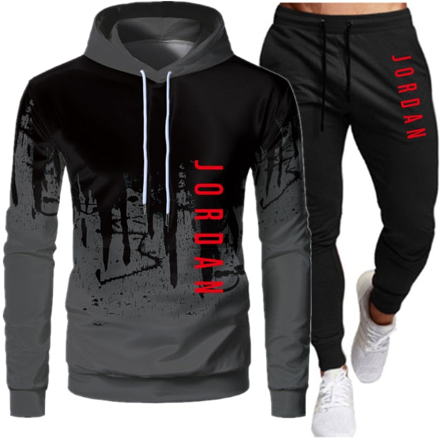 Conjunto de dos piezas de ropa deportiva con cordón y sudadera con capucha para otoño e invierno para hombre