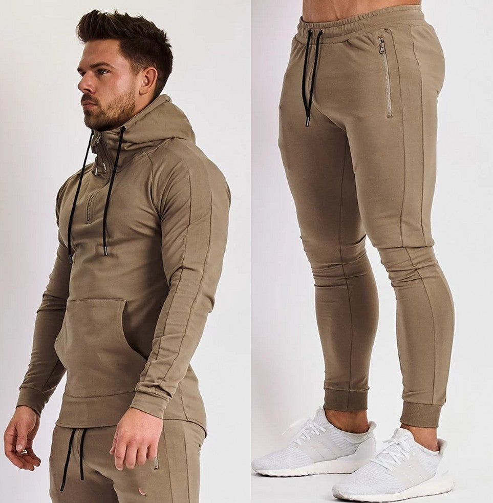 Europa y América Músculo Ocio Deportes Ropa de fitness Traje de hermano para hombre Otoño e invierno Pantalones de chándal con capucha Conjunto de algodón de dos piezas 