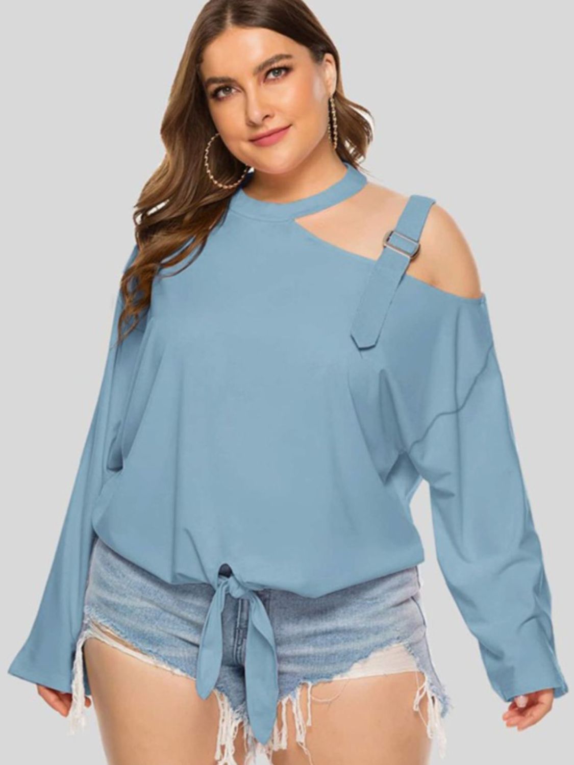 Plus Size Cold-Shoulder Tied Top