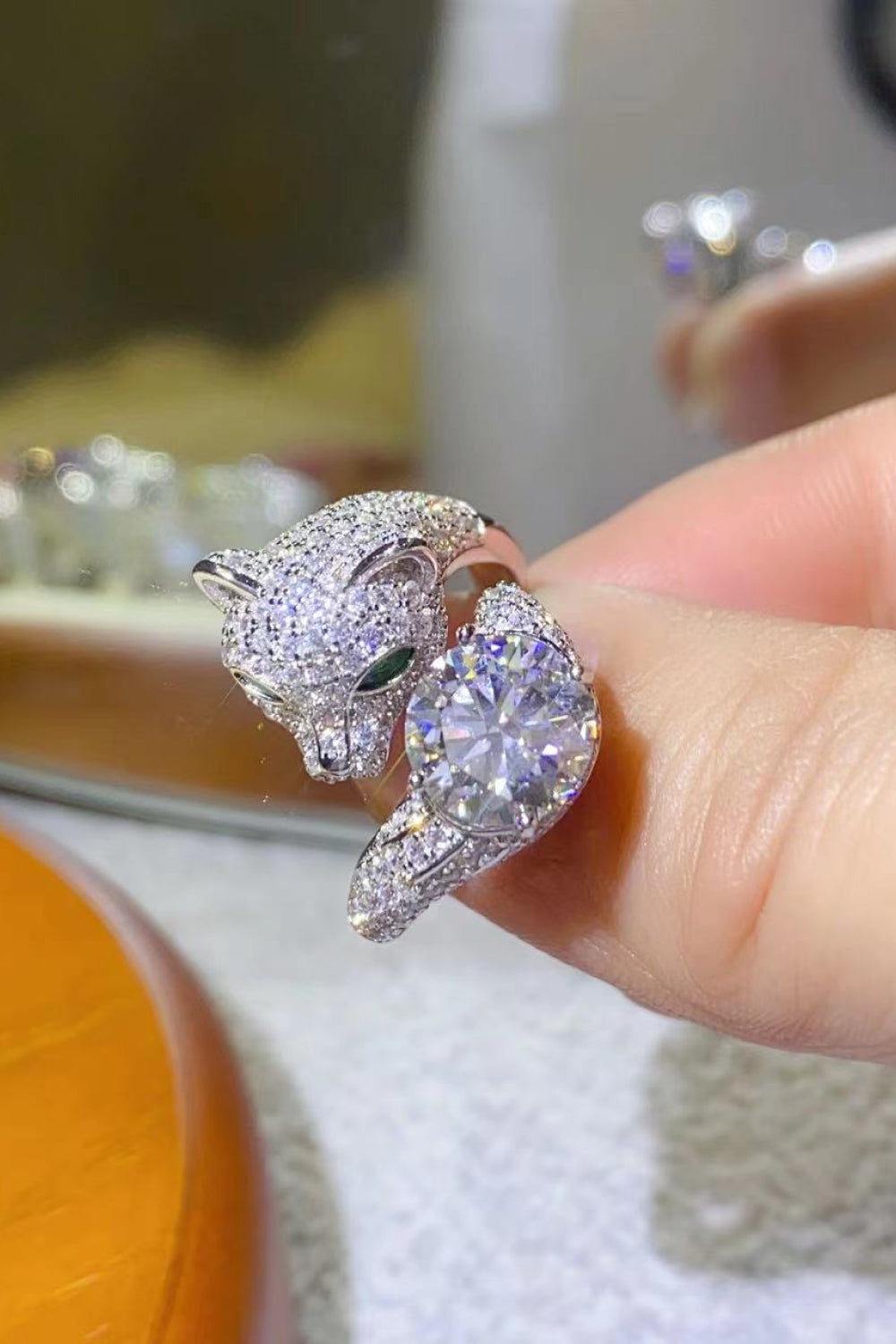 Anillo de animal ajustable de moissanita de 2 quilates