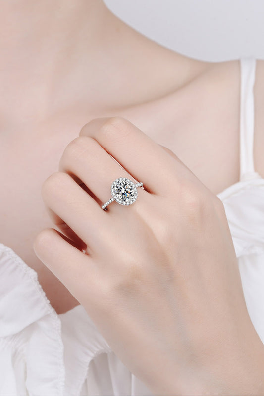 Anillo de halo de plata de ley 925 con moissanita de 2 quilates