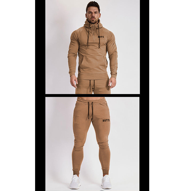 Europa y América Músculo Ocio Deportes Ropa de fitness Traje de hermano para hombre Otoño e invierno Pantalones de chándal con capucha Conjunto de algodón de dos piezas 