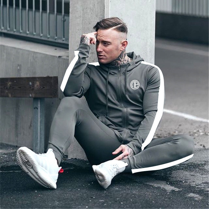 Chándal deportivo para hombre, conjunto de ropa deportiva para correr, gimnasio, para correr, culturismo, trajes deportivos para hombre, Sudadera con capucha y pantalones, traje para hombre 