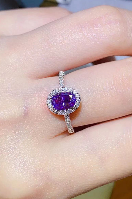 Anillo de plata de ley 925 con moissanita morada de 1 quilate