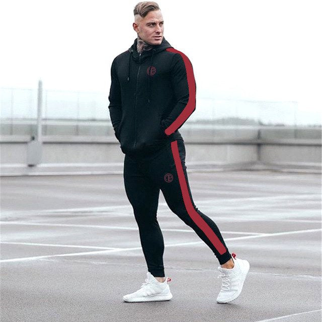 Chándal deportivo para hombre, conjunto de ropa deportiva para correr, gimnasio, para correr, culturismo, trajes deportivos para hombre, Sudadera con capucha y pantalones, traje para hombre 