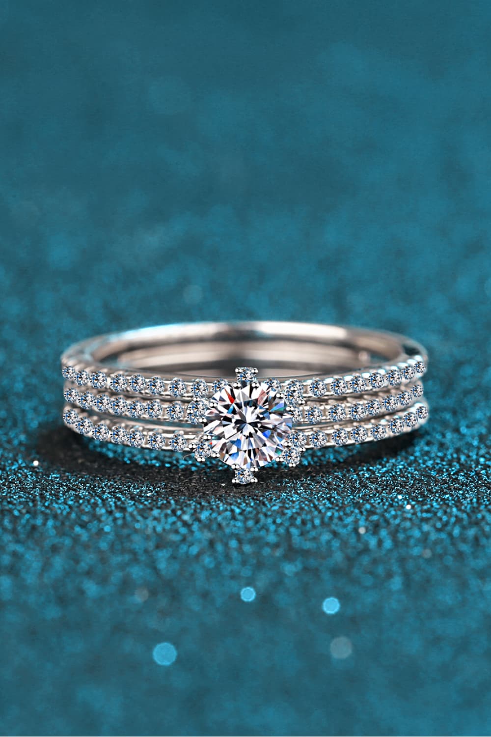 Juego de anillos de plata esterlina 925 Moissanite