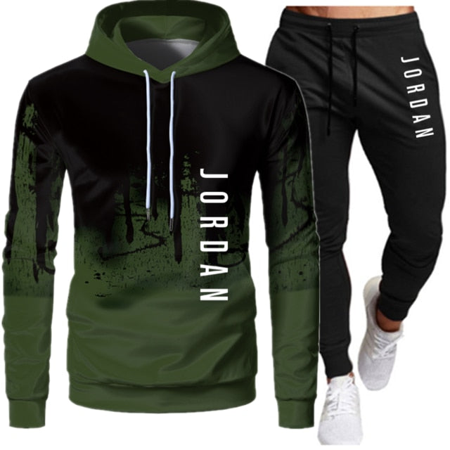 Conjunto de dos piezas de ropa deportiva con cordón y sudadera con capucha para otoño e invierno para hombre