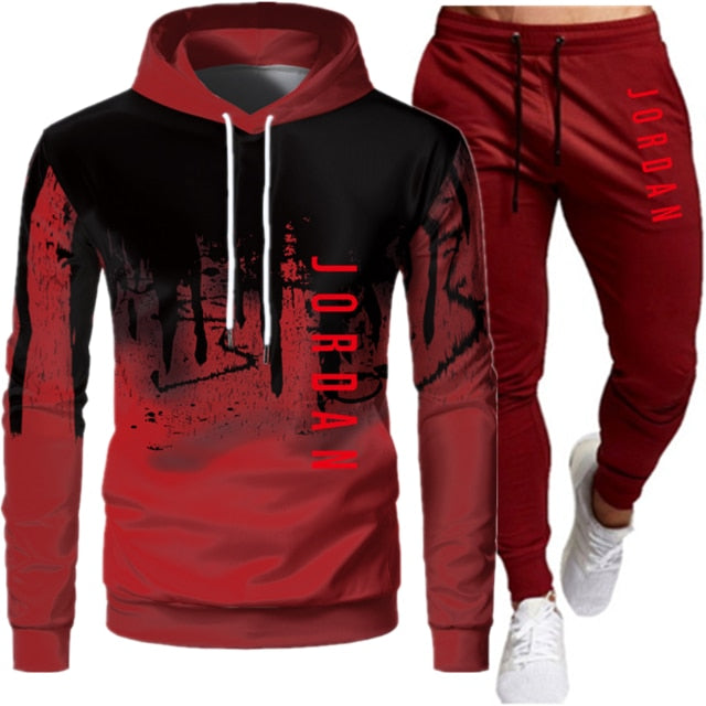 Conjunto de dos piezas de ropa deportiva con cordón y sudadera con capucha para otoño e invierno para hombre
