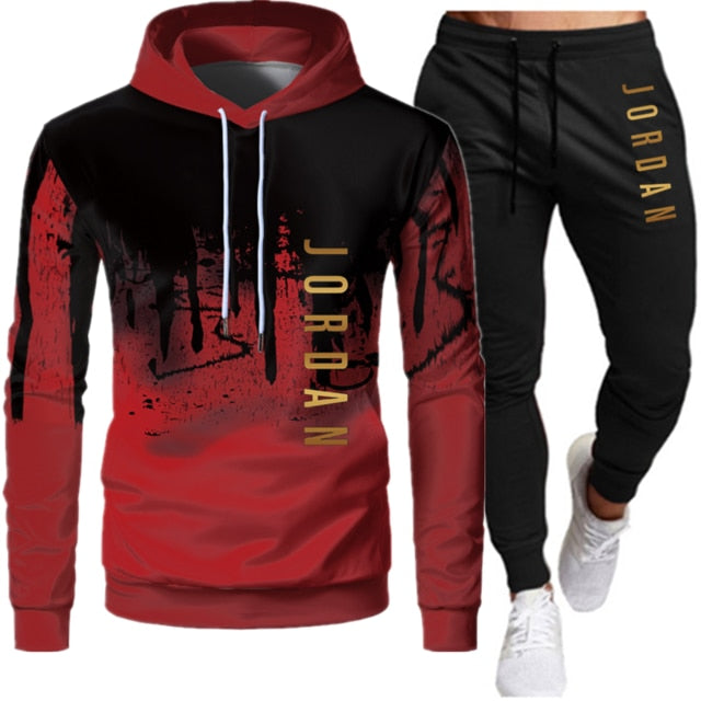 Conjunto de dos piezas de ropa deportiva con cordón y sudadera con capucha para otoño e invierno para hombre