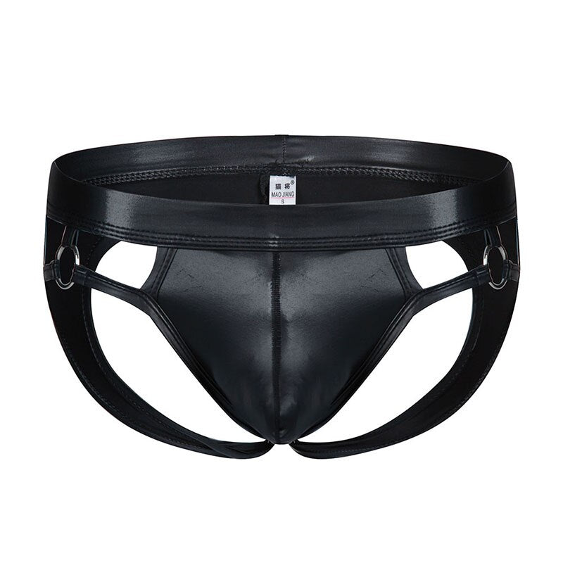 Mens PU Leather Sexy Jockstrap  Underwear