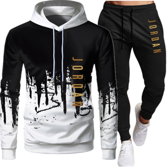 Conjunto de dos piezas de ropa deportiva con cordón y sudadera con capucha para otoño e invierno para hombre
