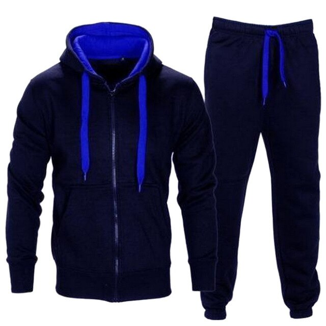 Casual Solid Chándal Cremallera Sudadera con capucha Chaqueta + Pantalones de chándal Chándal para hombre