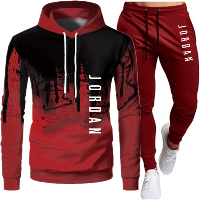 Conjunto de dos piezas de ropa deportiva con cordón y sudadera con capucha para otoño e invierno para hombre