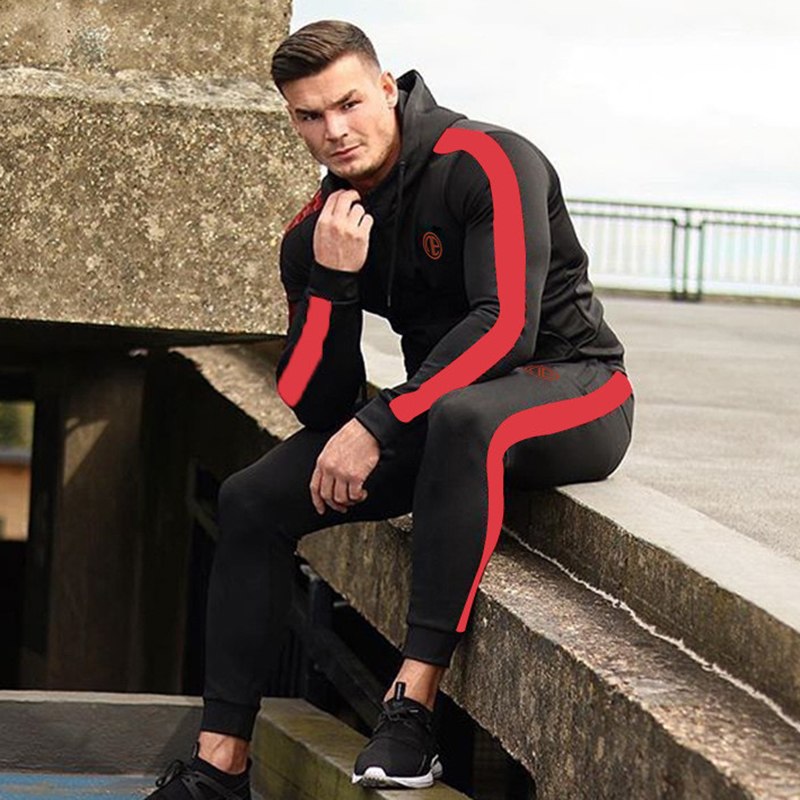Chándal deportivo para hombre, conjunto de ropa deportiva para correr, gimnasio, para correr, culturismo, trajes deportivos para hombre, Sudadera con capucha y pantalones, traje para hombre 