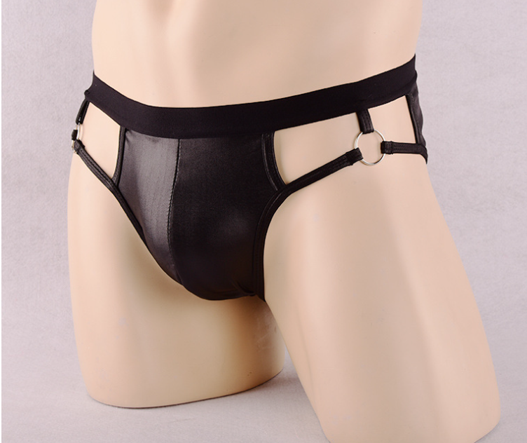 Mens PU Leather Sexy Jockstrap  Underwear