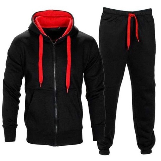 Casual Solid Chándal Cremallera Sudadera con capucha Chaqueta + Pantalones de chándal Chándal para hombre